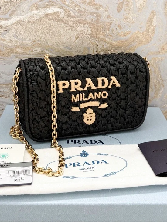 New! Prada Raffia Crochet Black Crossbody Shoulder Bag - Picture 3 of 14